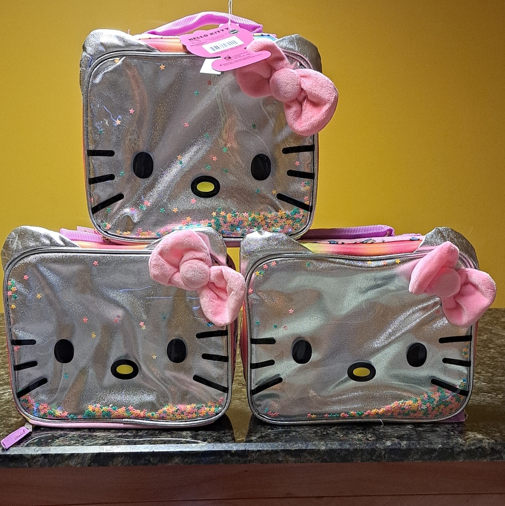 Hello Kitty by Sanrio Kids' Square Insulated Lunch Box and Bag - Pink Silver NWT